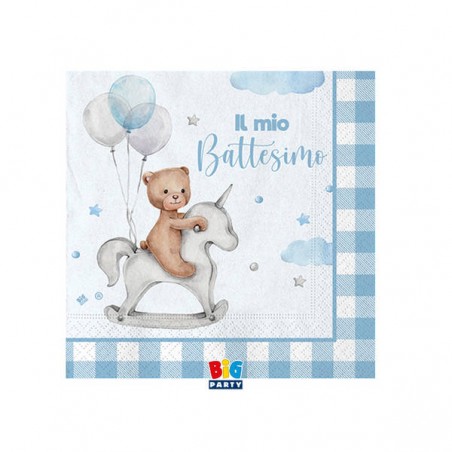 TOVAGLIOLI 25x25 BATTESIMO TEDDY BEAR CELESTE 20pz