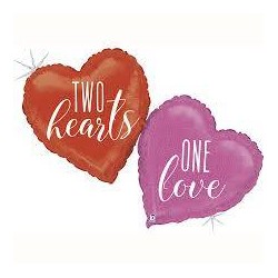 PALLONCINO DOPPIO CUORE IN MYLAR "TWO HEART ONE LOVE" 100cm
