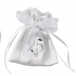 SACCHETTI 25°ESIMO RASO CON STAMPA ARGENTO 8x10cm 12pz