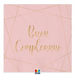 TOVAGLIOLI BUON COMPLEANNO ROSA E  GOLD 33x33cm 20pz