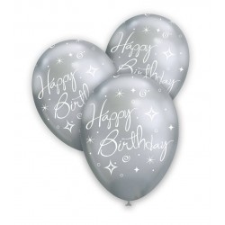 PALLONCINI LATTICE ARGENTO GLOBO HAPPY BIRTHDAY 12" 26cm 5pz