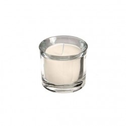 CANDELA CILINDRO VETRO SPESSO 6x6cm CERA AVORIO