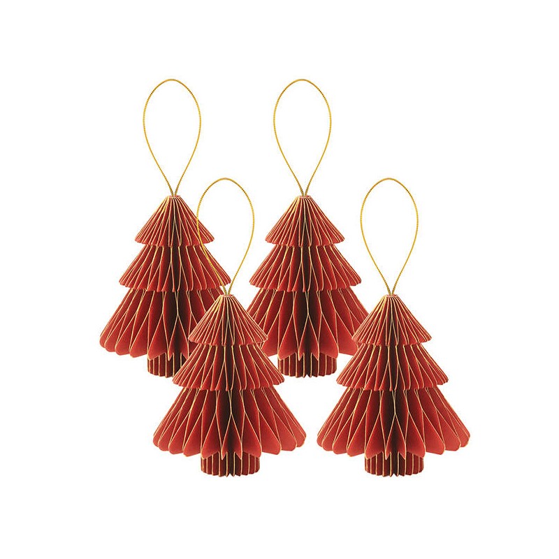 ALBERI IN CARTA h10cm ROSSO BORDO  ORO 4pz