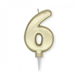 CANDELINA NUMERO 6 PLUMP ORO METAL 10cm