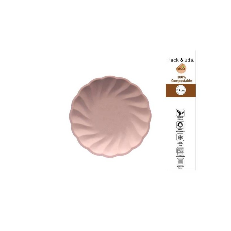 PIATTI DESSERT CONCHIGLIA COMPOSTABILI TONDI ø19cm ROSA 6pz
