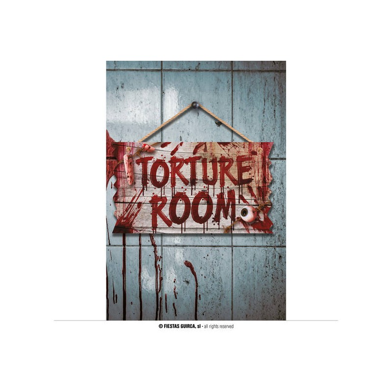 CARTELLO TORTURE ROOM 35x20 IN LEGNO