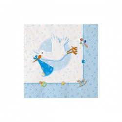 TOVAGLIOLI 25x25cm BENVENUTO CICOGNA CELESTE