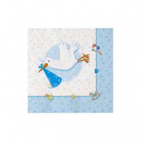 TOVAGLIOLI 25x25cm BENVENUTO CICOGNA CELESTE