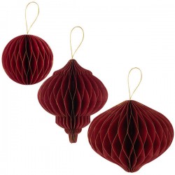 DECORAZIONI CARTA 15/20/25cm ROSSO ORO 3pz