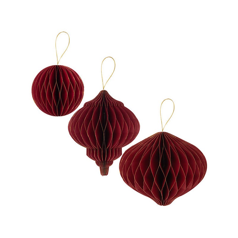 DECORAZIONI CARTA 15/20/25cm ROSSO ORO 3pz