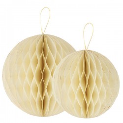 DECORAZIONI SFERE CARTA 25/30cm AVORIO ORO 2pz