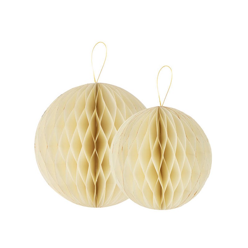 DECORAZIONI SFERE CARTA 25/30cm AVORIO ORO 2pz