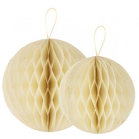 DECORAZIONI SFERE CARTA 25/30cm AVORIO ORO 2pz