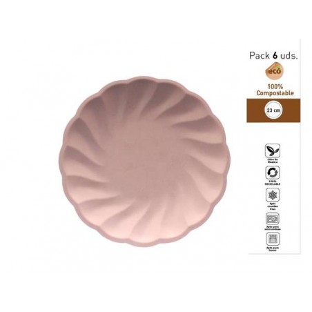PIATTI PIANI CONCHIGLIA COMPOSTABILI TONDI ø23cm ROSA 6pz
