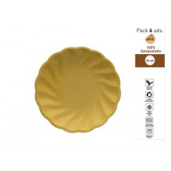 PIATTI PIANI CONCHIGLIA COMPOSTABILI TONDI ø23cm GIALLO 6pz