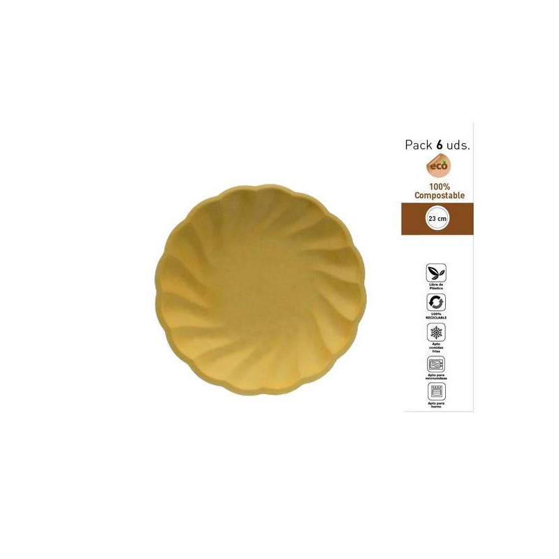 PIATTI PIANI CONCHIGLIA COMPOSTABILI TONDI ø23cm GIALLO 6pz