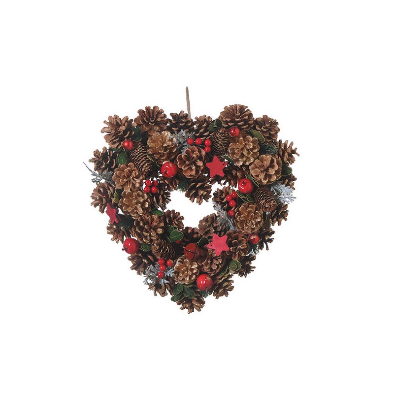 CORONA GHIRLANDA CUORE CON PIGNE STAR RED 36cm