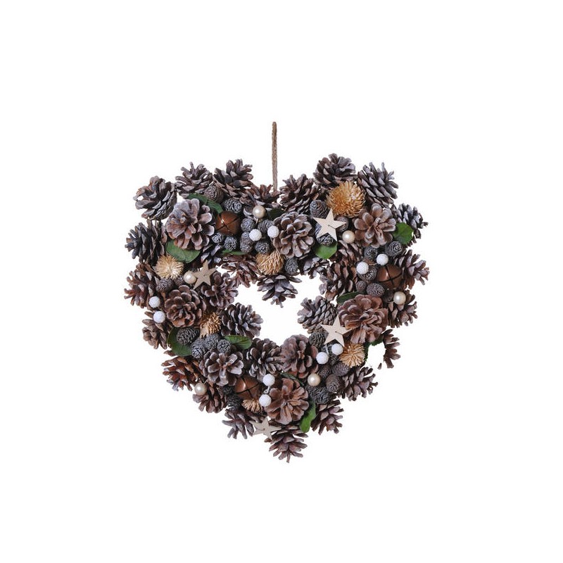 CORONA GHIRLANDA CUORE CON PIGNE STAR NATURAL 36cm