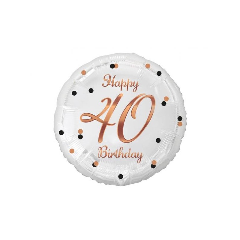 PALLONCINI MYLAR 18 45cm BIANCO E ORO ROSA 40 ANNI