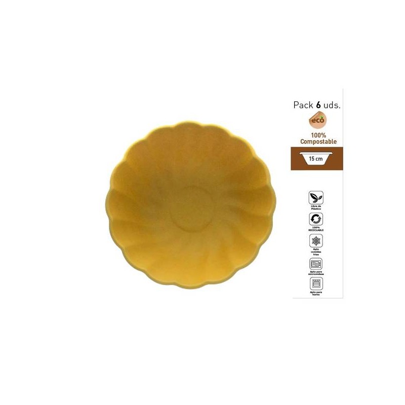 PIATTI FONDI CONCHIGLIA COMPOSTABILI TONDI ø15cm GIALLO 6pz