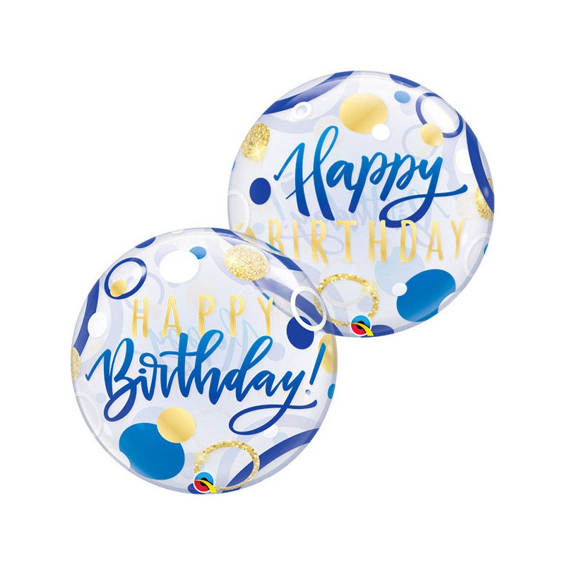 PALLONE BUBBLES HAPPY BIRTHDAY DOTS AZZURRO 24 61cm