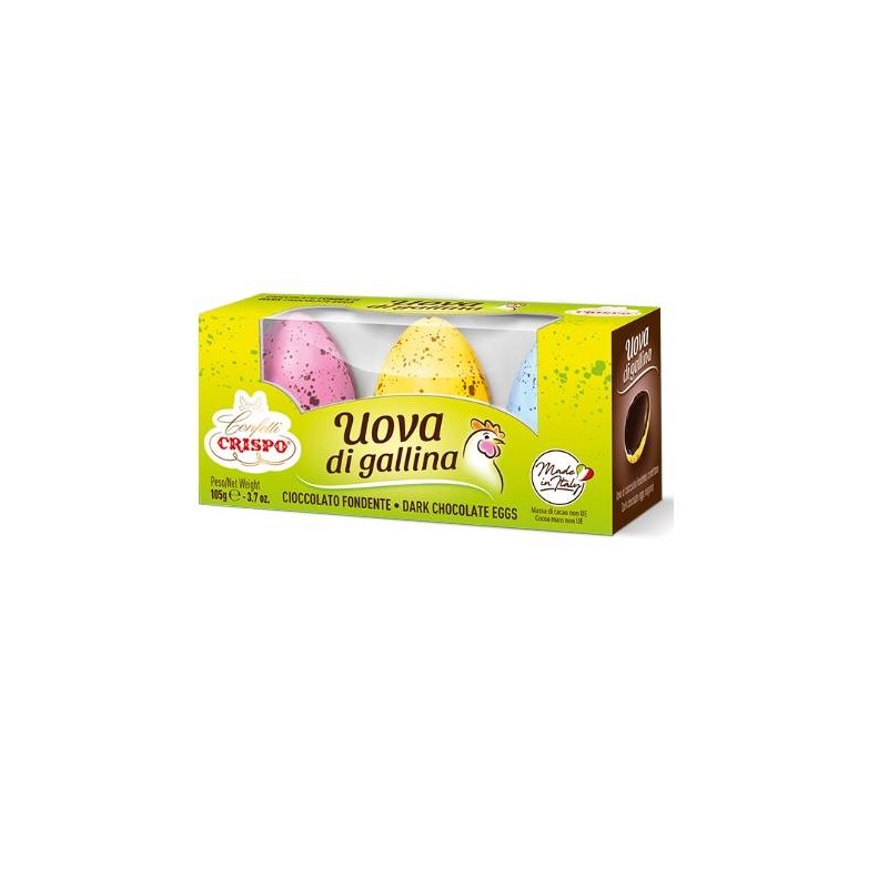 UOVA DI GALLINA CIOCCOLATO FONDENTE CONFETTATE MACULATE 3pz 105gr (3x35gr) ASTUCCIO ASS.TO