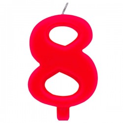CANDELINA NUMERO 8 SCINTILLANTE  ROSSA 9,5cm