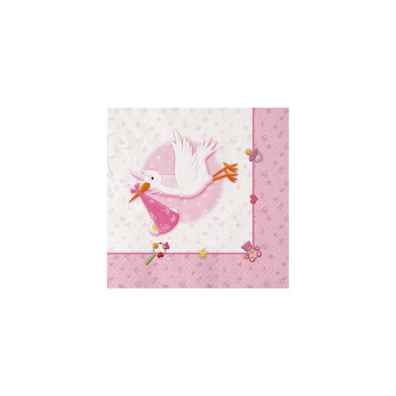 TOVAGLIOLI 25x25cm BENVENUTA CICOGNA ROSA