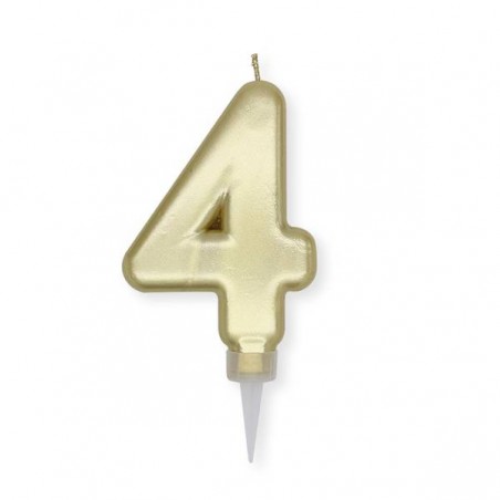 CANDELINA NUMERO 4 PLUMP ORO METAL 10cm