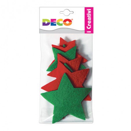 STELLE IN FELTRO 8pz MIS. ASSORTITE VERDI E ROSSE