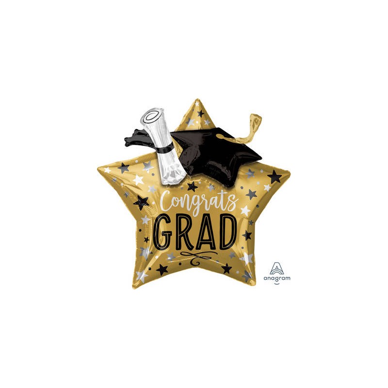 PALLONE MYLAR S/SHAPE LAUREA TOCCO E DIPLOMA GOLD 71x71cm