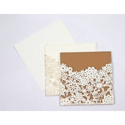 PARTECIPAZIONE LASER FIORATA+ BUSTA DOPPIO CART. AVORIO/BROWN 15X15