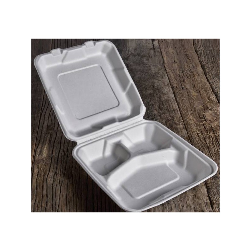 BOX POLPA 3 SCOMPARTI 1200ml 25x25x10cm BIO COMPOSTABILE 25pz USOBIO