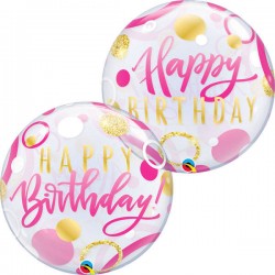 PALLONE BUBBLES HAPPY BIRTHDAY DOTS ROSA 24 61cm