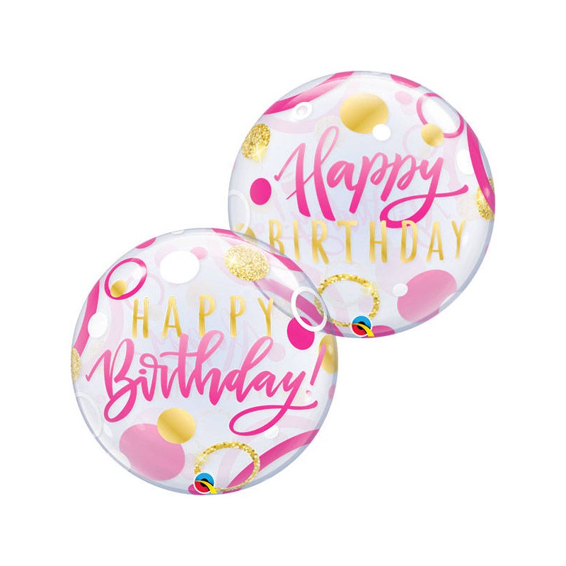 PALLONE BUBBLES HAPPY BIRTHDAY DOTS ROSA 24 61cm