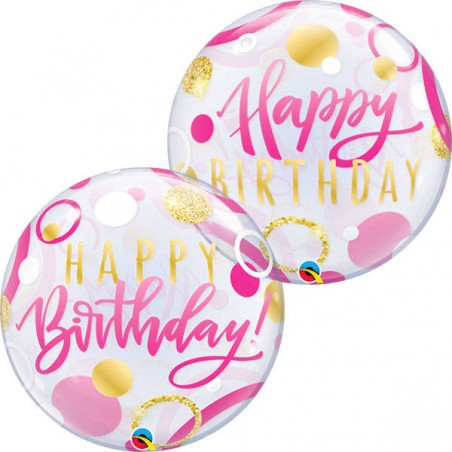 PALLONE BUBBLES HAPPY BIRTHDAY DOTS ROSA 24 61cm