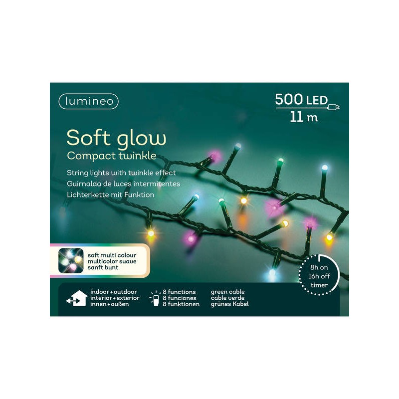 COMPACT SOFT GLOW 500 LUCI  11mt 8 FUNZIONI INTERNO/ESTERNO MULTICOLOR