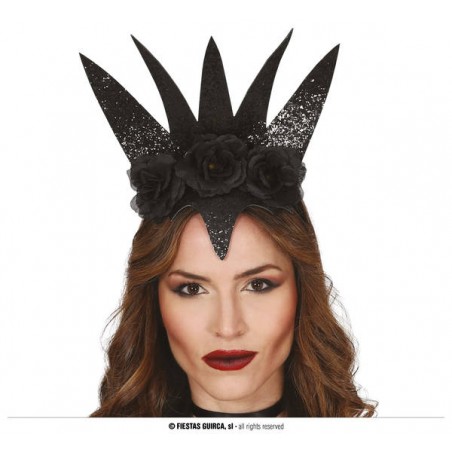 DIADEMA CORONA NERA REGINA CON FIORI