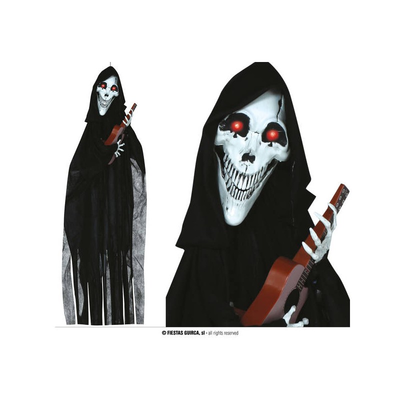 SCHELETRO CON CHITARRA DA APPENDERE CON LUCE, SUONO E MOVIMENTO