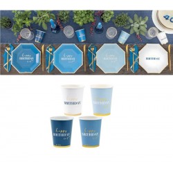 BICCHIERI 250cc HAPPY BIRTHDAY TO YOU BLU assortiti  8pz