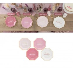 PIATTI HAPPY BIRTHDAY TO YOU ESAGONALI PINK ASS.TI 24cm 8pz