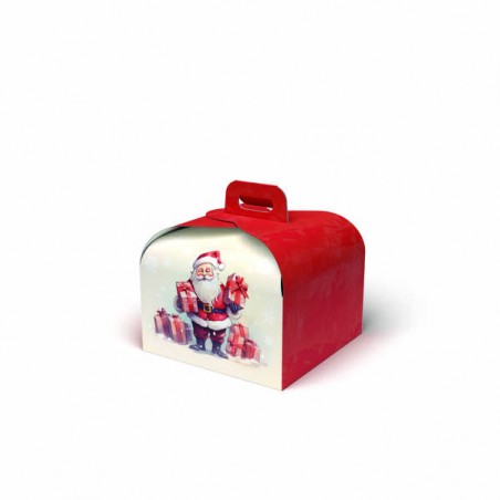 SCATOLA PORTA PANETTONE BASSO 25x25x20cm 1kg SANTA CLAUS