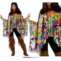 PONCHO HIPPIE PEACE&LOVE ADULTO