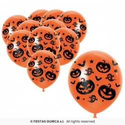 PALLONCINI ARANCIONI ZUCCHE E FANTASMI 30cm 10pz