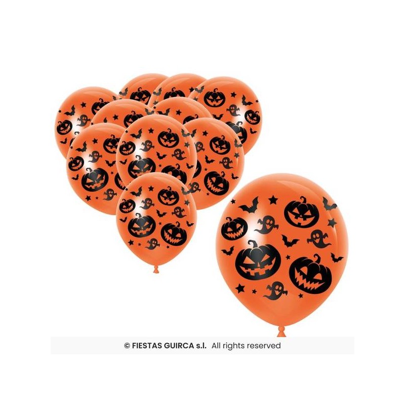 PALLONCINI ARANCIONI ZUCCHE E FANTASMI 30cm 10pz