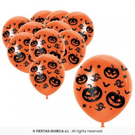 PALLONCINI ARANCIONI ZUCCHE E FANTASMI 30cm 10pz