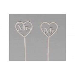 PICK CUORE LEGNO BIANCO MR MRS 12pz