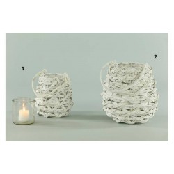 LANTERNA LEGNO E CORDA BIANCA Ø18  H20cm