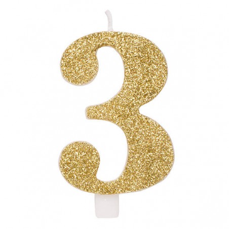 CANDELINA NUMERO 3 GLITTER ORO 9,5cm