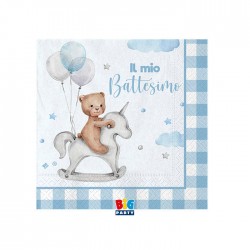 TOVAGLIOLI 25x25 BATTESIMO TEDDY BEAR CELESTE 20pz